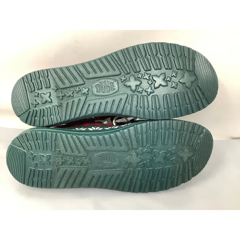 Hey Dude Men's 11 Green Red Wally Holiday Cheers Loafers Shoes Slip On OS20-23